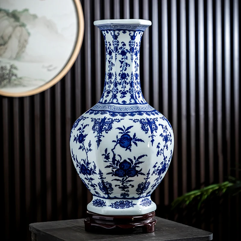 Jingdezhen Porcelain Vase For Plants Blue And White Ceramic Vases For Flowers Large Garden Bird Peacock Ceramic Vase Chinese