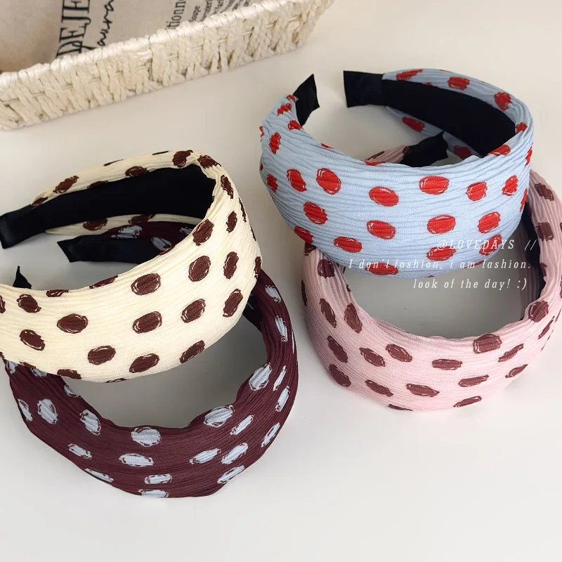 Headband Wide Retro Polka Dot Stripe Cloth Versatile Daily Outing Face Wash Makeup Hair Press Non Slip Durable