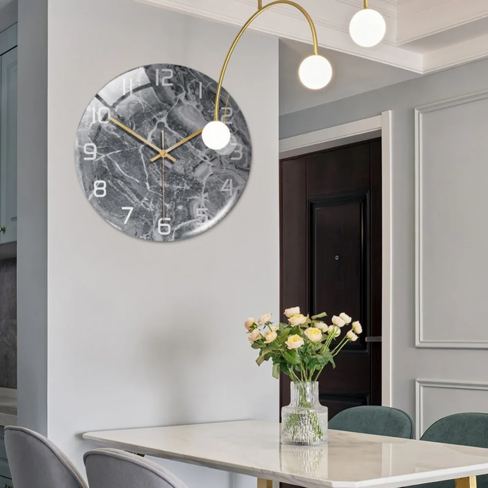 Circular Marble Light Luxury Wall Clock, Three-dimensional Creative Acrylic Clock, Home Decoration