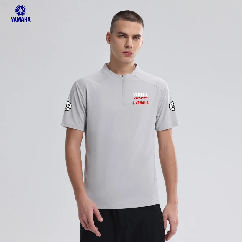 Yamaha logo men's semi-collared T-shirt for summer sports and fitness, breathable round-neck short-sleeved outdoor training clot