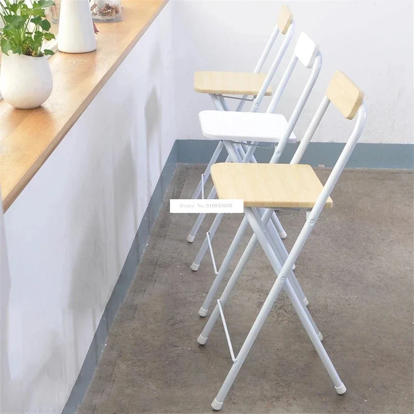 Folding Wooden Bar Stool with Backrest Portable Tall High Foot Chair Household Living Room Leisure Counter Stool