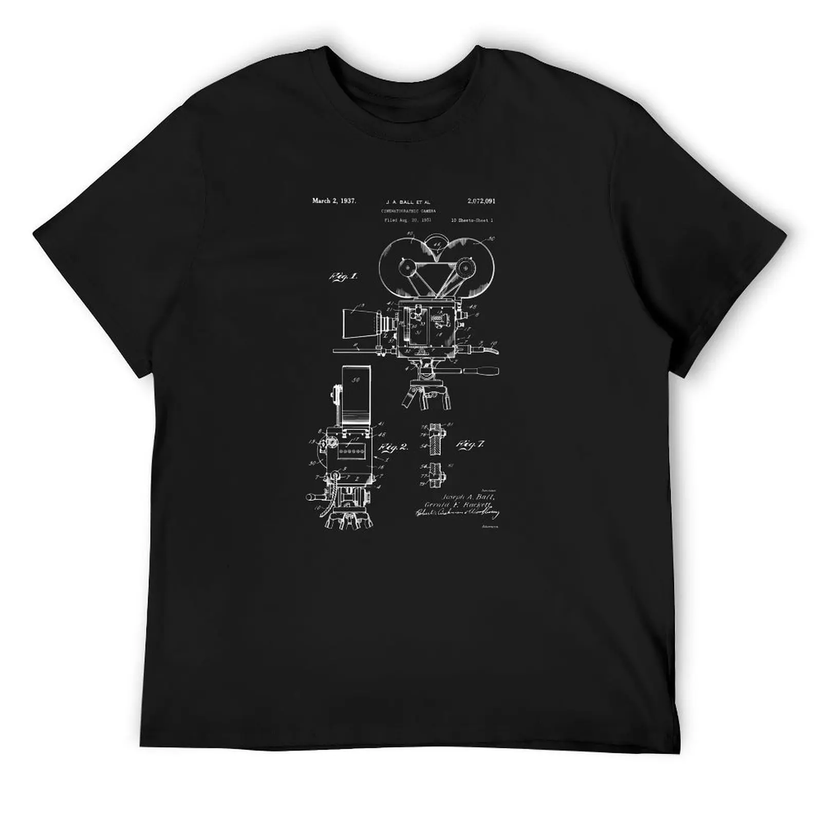 Moviemaker Film Camera Patent Drawings 1937 T-Shirt basketball graphic tees vintage man clothes mens plain t shirts