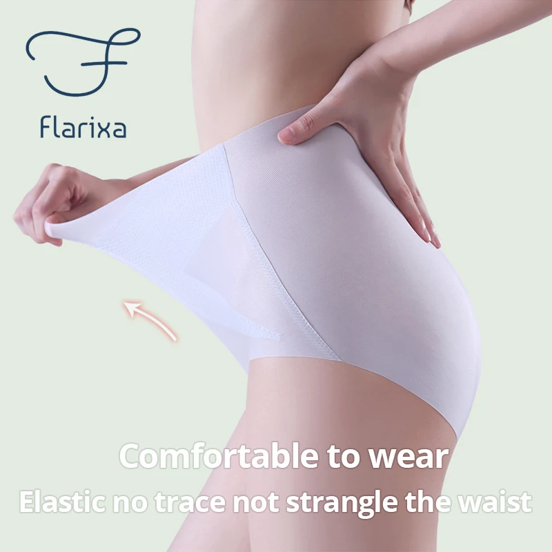 Flarixa New Ultra Thin High Waist Underwear Ice Silk Cross Tummy Control Panties Women\'s Seamless Briefs Breathable Lingerie