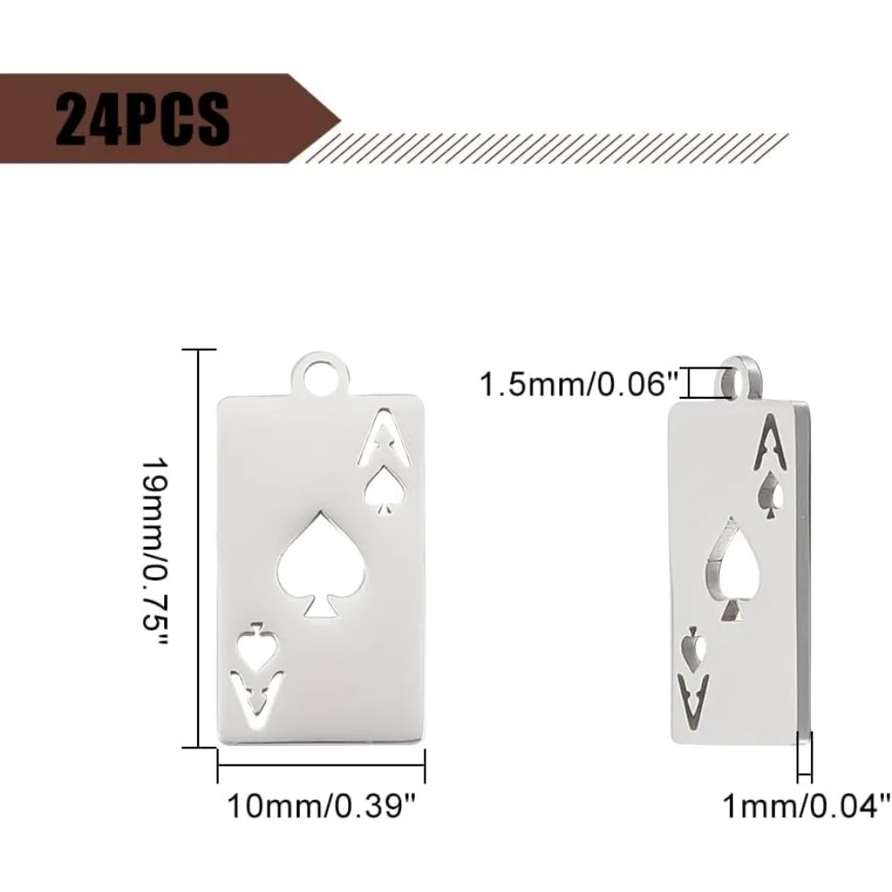 Stainless Steel Playing Cards Charms Pendants Flat Metal Hollow Ace of Spades Charm for Bracelets Necklace Jewelry Making Key