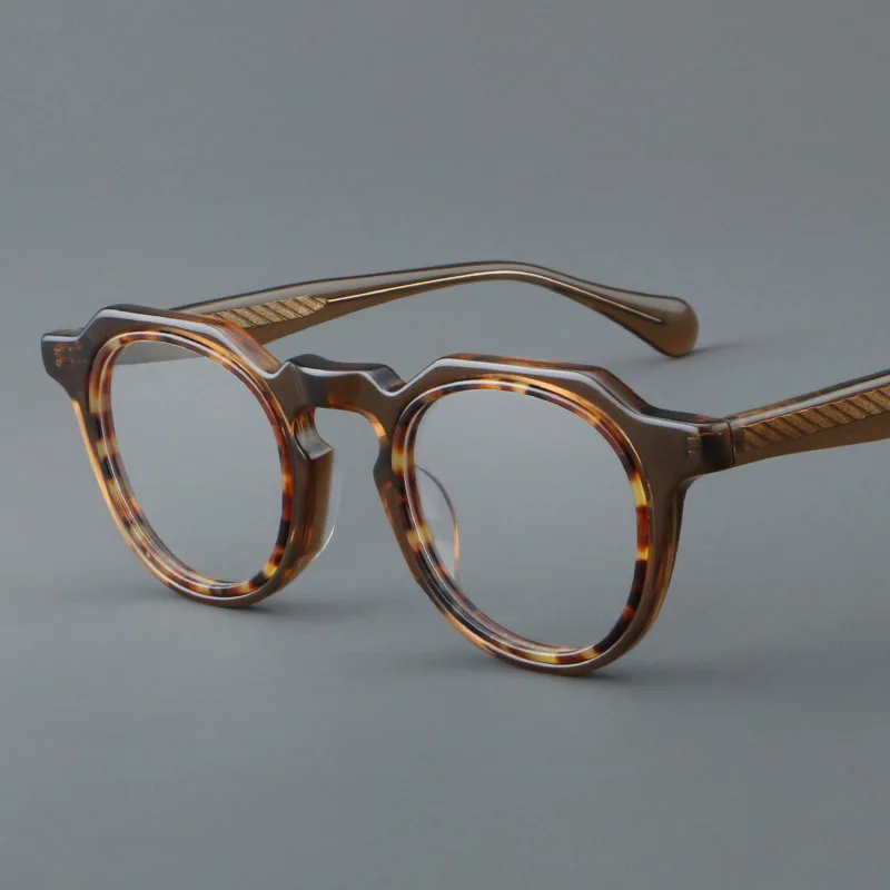 VCKA High Quality Acetate Myopia Glasses Frame Round Optical Clear Eyewear Customizable Prescription Spectacles -0.50 to -6.0