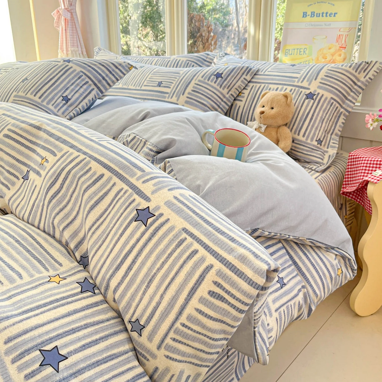 100%Cotton Duvet Cover Set Striped Printed housse de couette Single/Queen/King Size Nordic Quilt Cover with Pillowcase 이불커버