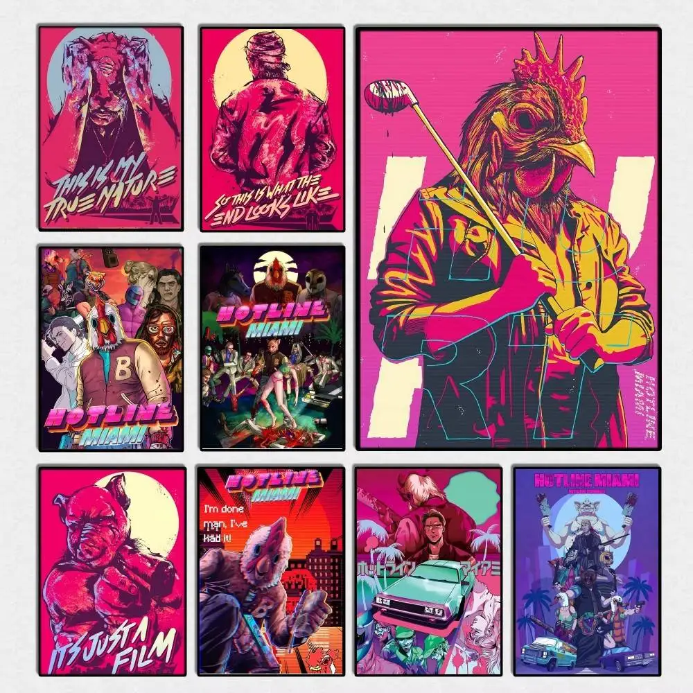 1pc Classic H-Hotline Miami Action Game Posters Fancy Wall Sticker for Living Room Bar Decoration Wall Decor
