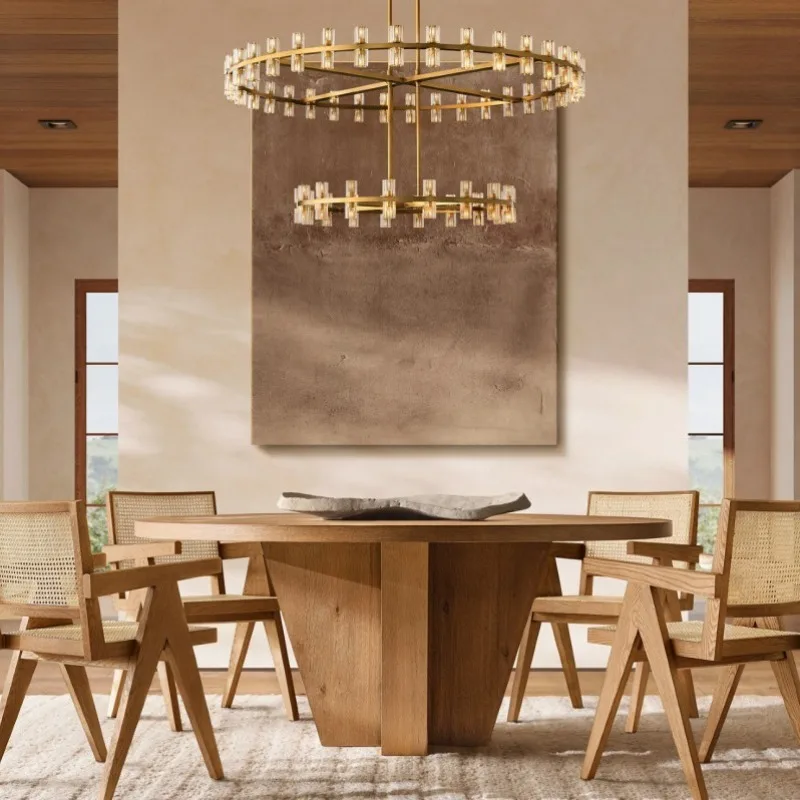 

Modern simple solid wood household round dining furniture rural retro dining villa tea negotiation
