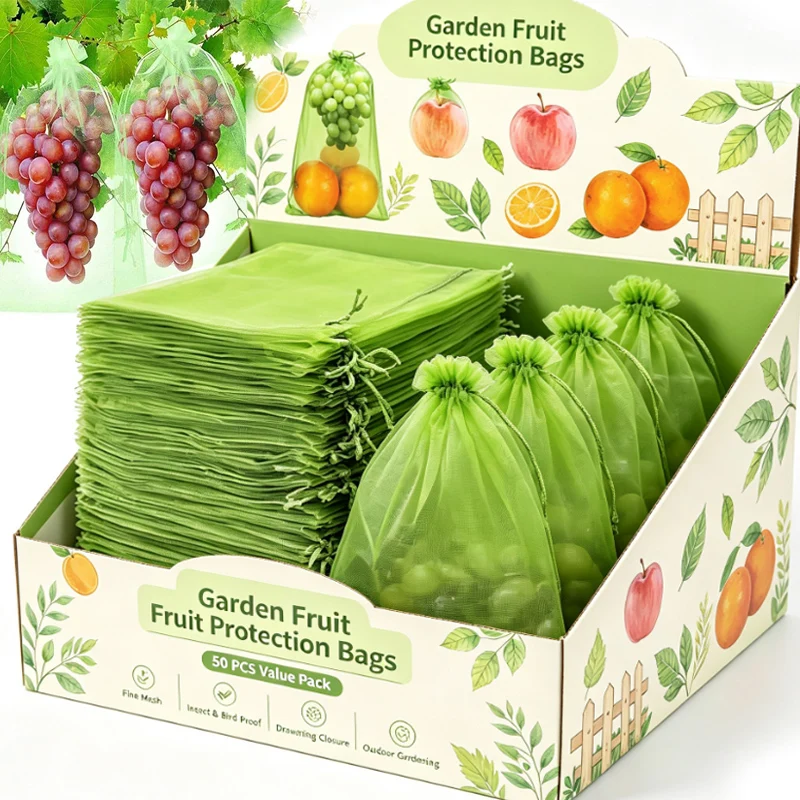 10/50PCS Grapes Fruit Protection Bags Pest Control Anti-Bird Netting Bags Reusable Vegetable Fruit Grow Cover Home Garden Tools