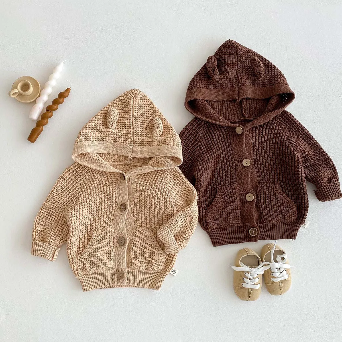 

Autumn Winter Clothing Baby Boy Sweaters Outerwear Knitted Hooded Single Breasted Infant Boy Coat Toddler Kid Knitwears Jackets