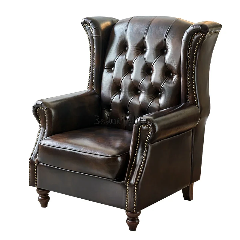

xx59American tiger chair single sofa chair leather first layer cowhide retro brown