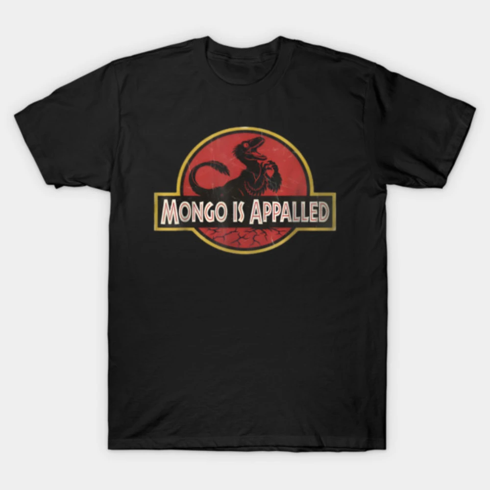 

Men Women 2026 Distressed Red Circle Raptor Mongo Is Appalled Font Print Cotton Motorcycle T-shirt Mashup Street Clothes