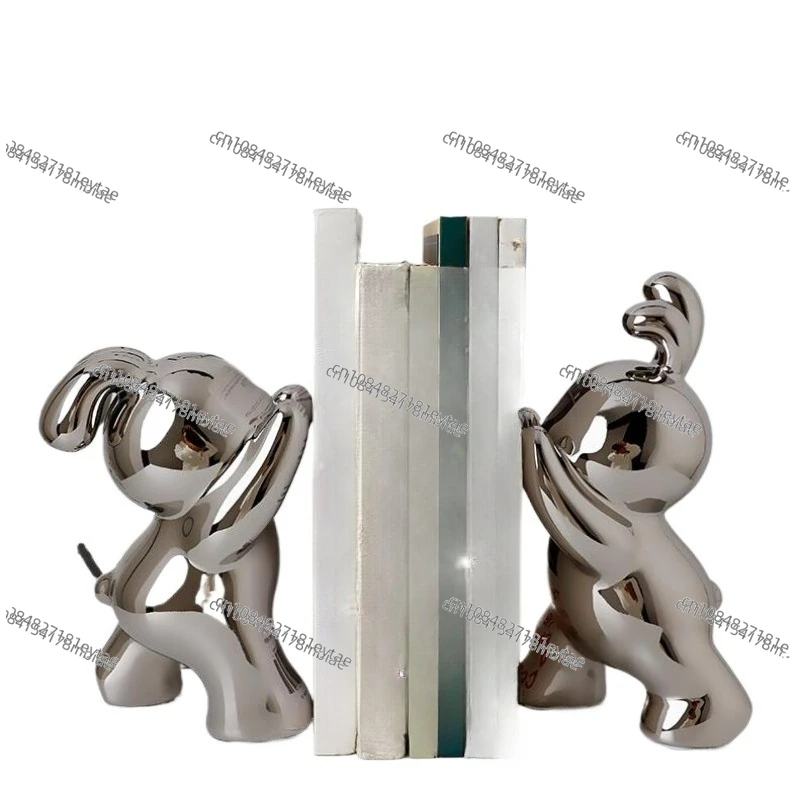 European silver plated cute ceramic rabbits bookcase Study bookshelf decoration living room decorated with modern home decor
