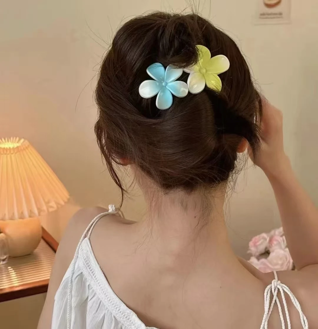 

Dopamine Colorful Flower Hairpin Women'S Summer Large Horizontal Clip Haircard Temperament Back Head Duckbill Clip Headdress