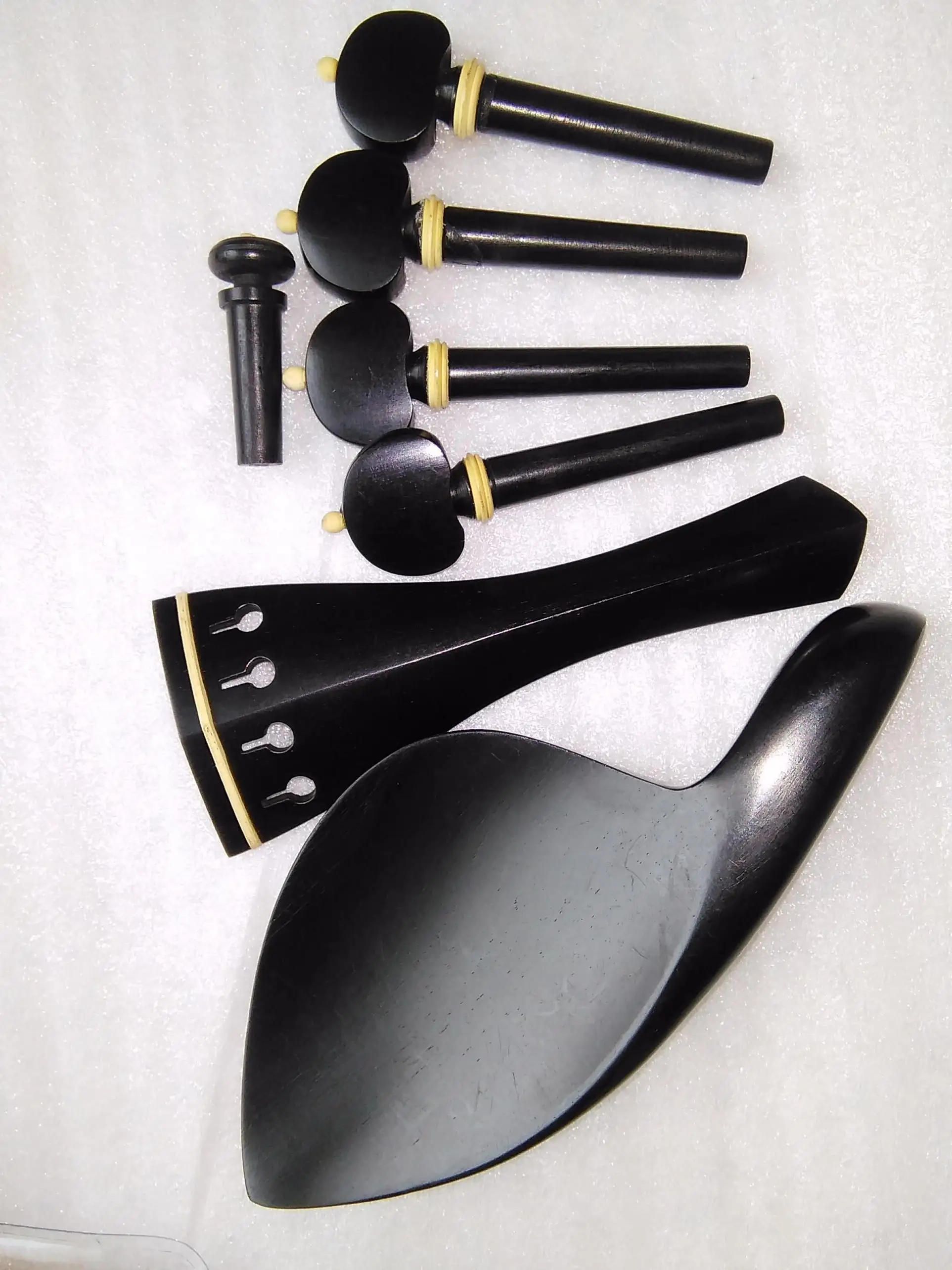 2 Sets Black Ebony Violin Parts 4/4 with Boxwood Collar NOT DRILLED with Holes