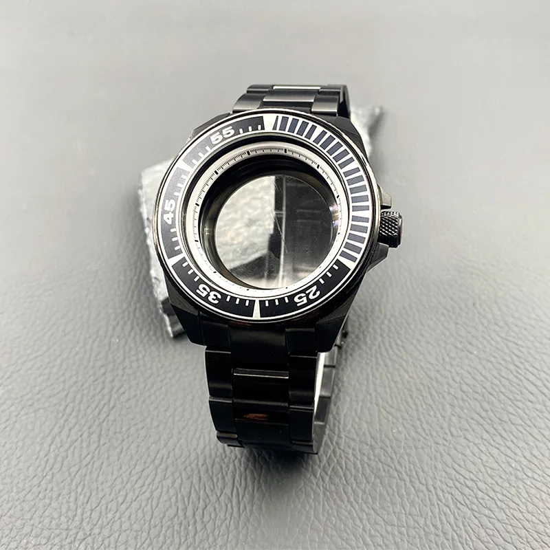 Black Mod Samurai King Watch Case and Bracelet Sets with Sapphire Crystal Glass Fits NH34 NH35 NH36 7S26 Movement Customizable