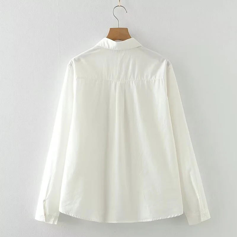 Nova primavera outono casual doce algodão topos roupas femininas coelho dos desenhos animados bordado camisa branca colorido botão blusas k122