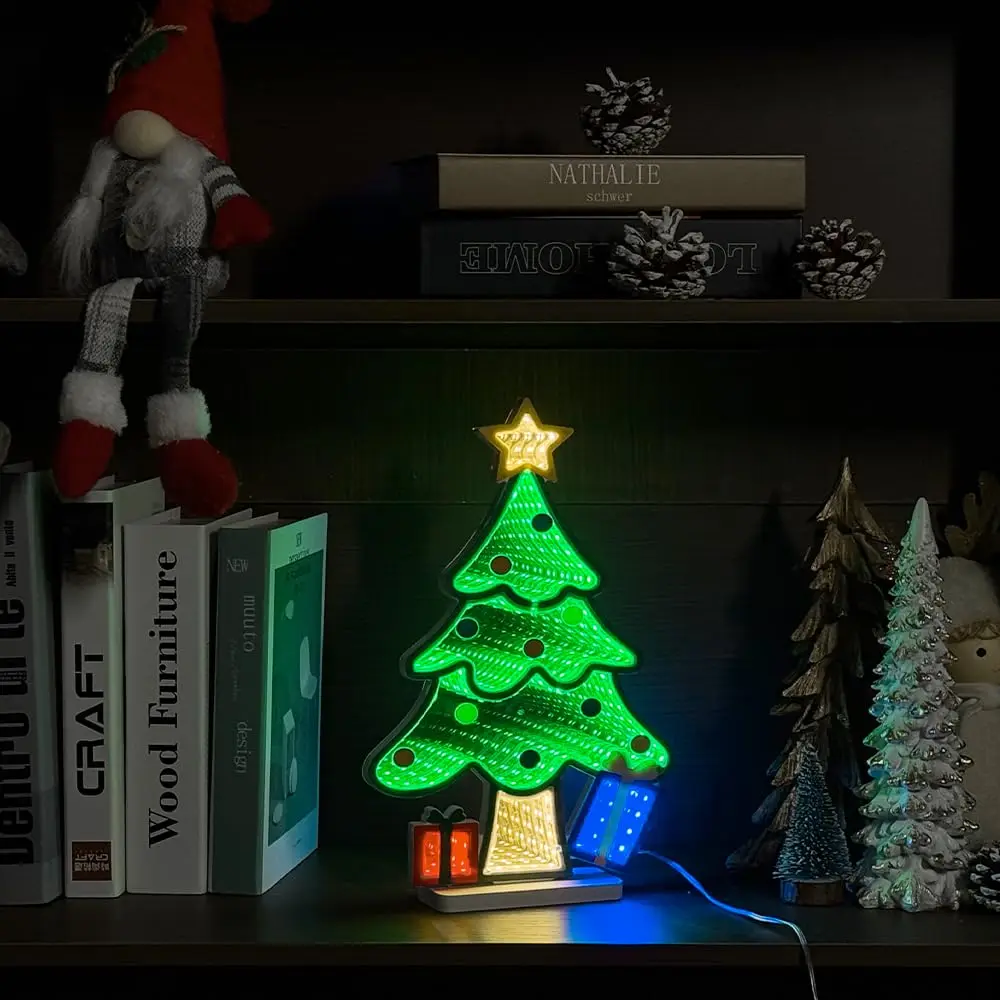 Christmas Tree Infinity Mirror Neon Sign for Wall Decor 3D Endless Extension LED Night Lamp USB Table Centerpiece Living Room