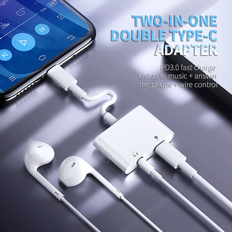 Adapter audio 2 w 1 USB C na 3 5 mm Jack Type-C Kabel Aux 3,5 mm do ładowania Samsung Xiaomi Huawei Złącze słuchawek przewodowych