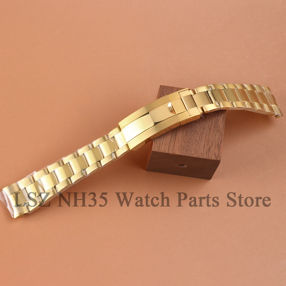 Cinturino per orologio in acciaio 316L da 20 mm Cinturini in oro rosa/nero/argento NH35 Fibbia pieghevole adatta NH35 SUB GMT Log Case Oyster/Jubilee Strap