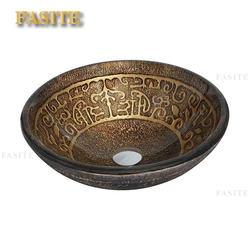 For Bathroom Tempered Glass Washbasin Art Design Patterned Sink Durable Modern Home Decor Toilet Basin Wholesale