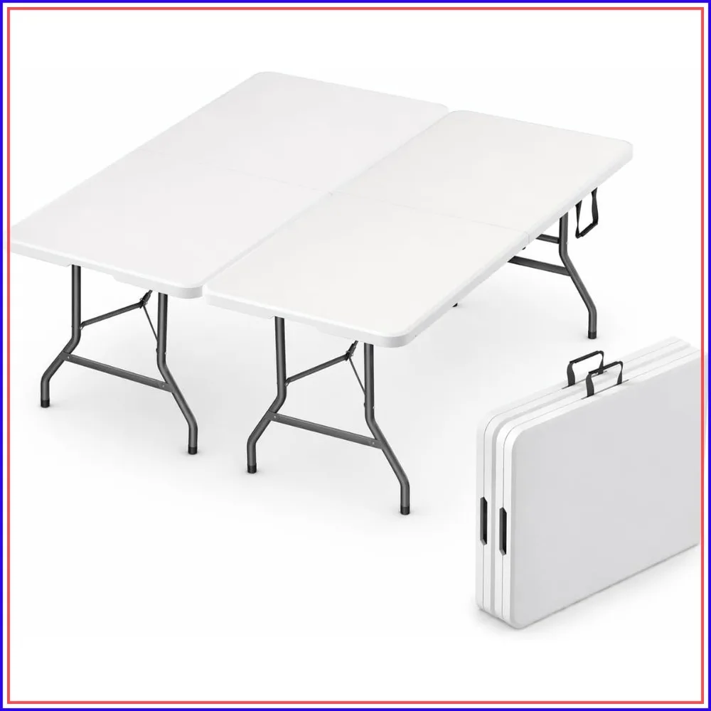 2 Pack 6 Ft Folding Table with Handle & Steel Legs Portable for Party Camping