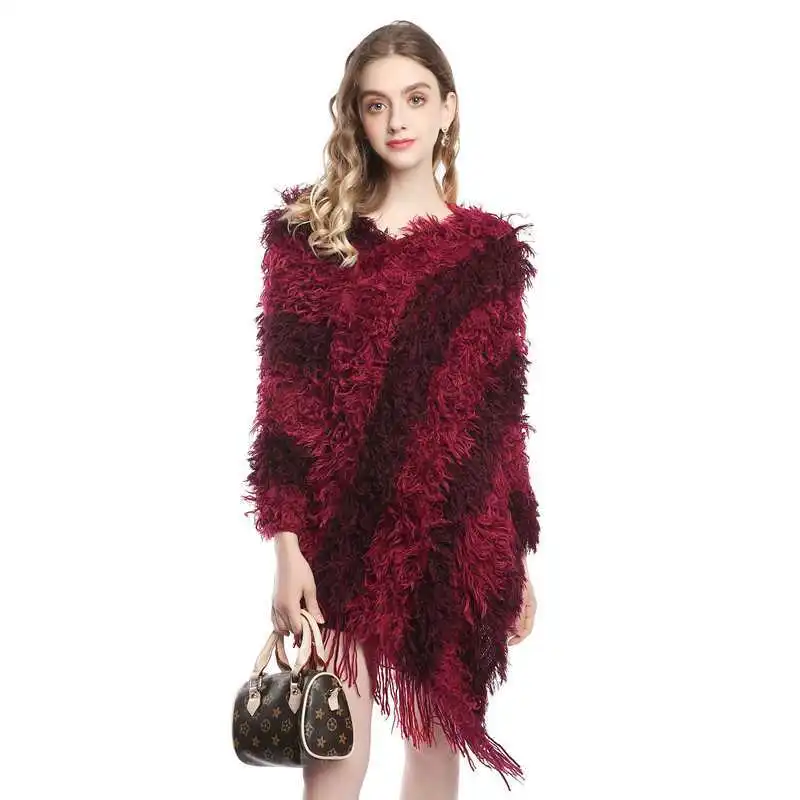 

2022 Spring Autumn New Hairy Women Knitted Lady Clothing Hairy Temperament Girls Pullover Sweater Cloak Outer Shawl Red