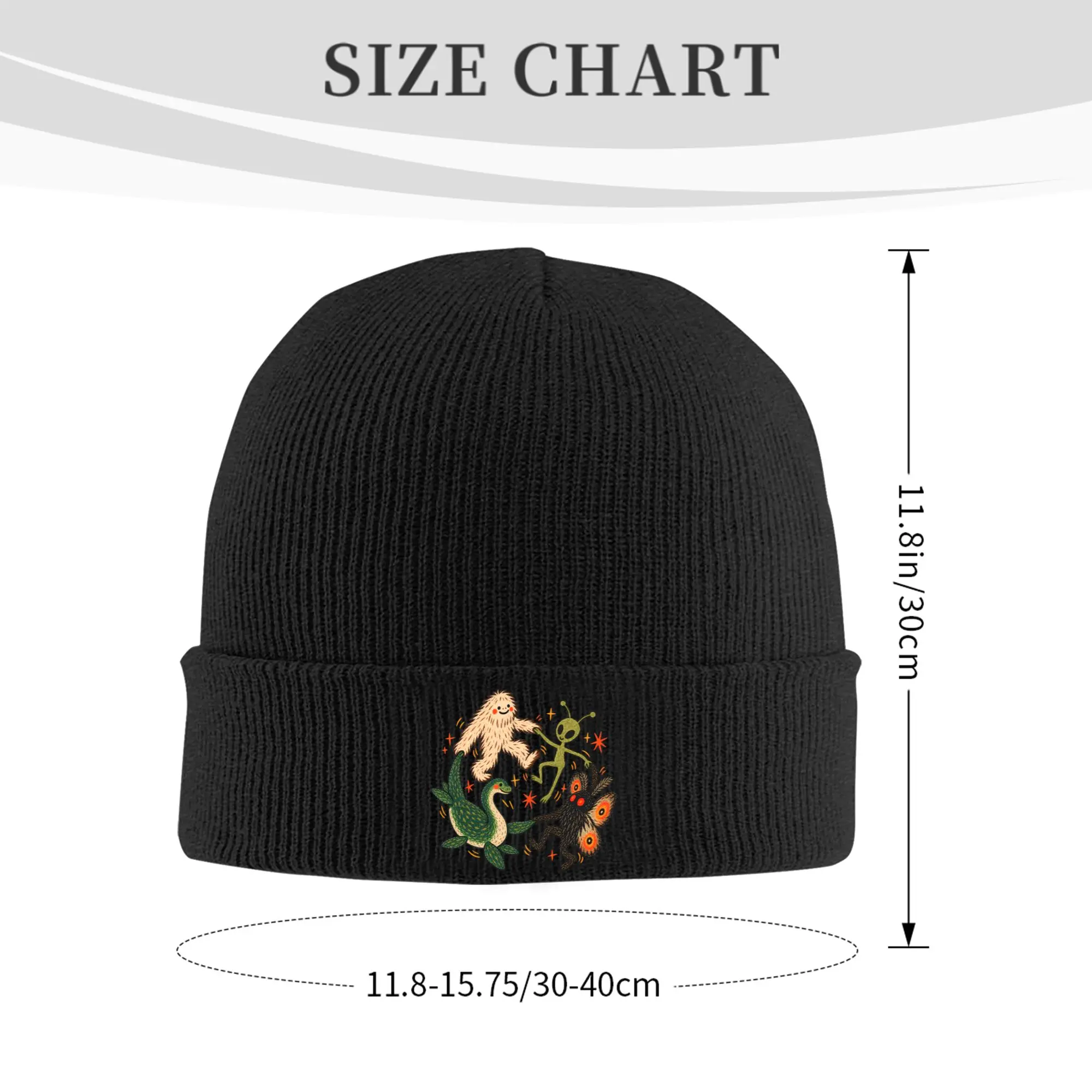 Dancing Cryptids Knit Hat Beanies Autumn Winter Hats Warm Unisex  Street Bigfoot Alien Mothman Loch Ness Caps Men Women Gifts,