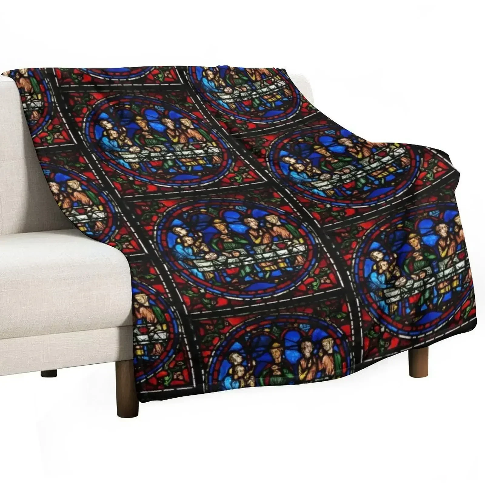 Stained Glass, Chartres Cathedral Throw Blanket Designers Summer Shaggy wednesday Blankets