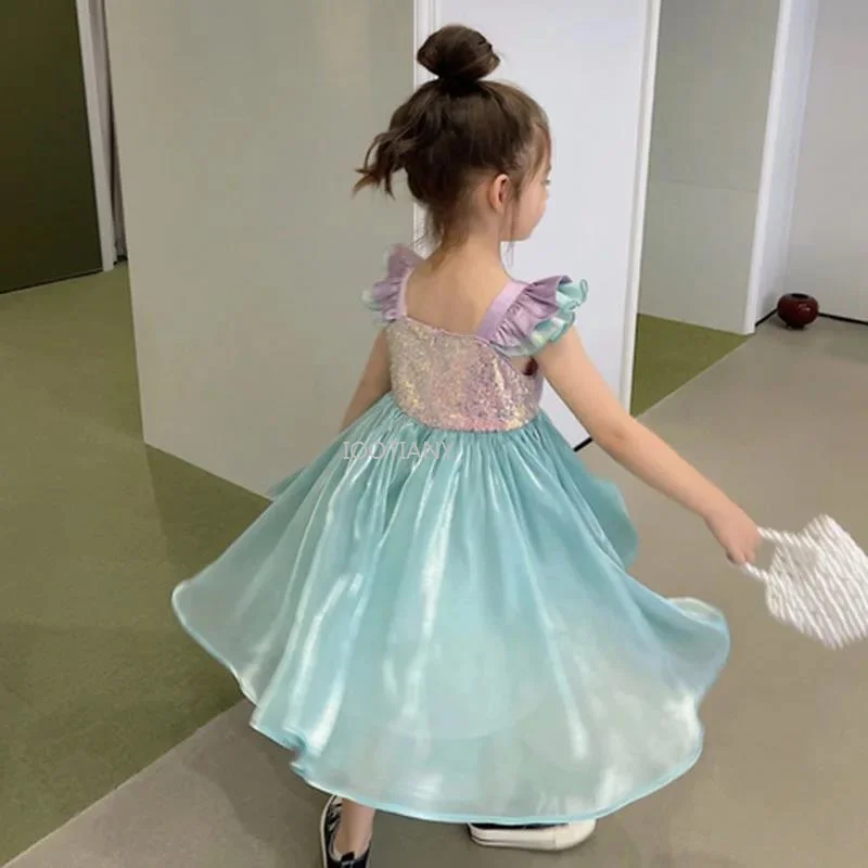 

QQW Little Mermaid Dress Summer Mermaid Vest Cosplay Clothes Children Carnival Birthday Party Fancy Performance Clothing