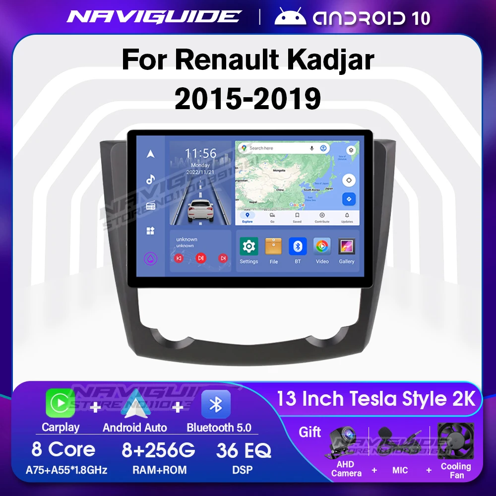 

NAVIGUIDE Car Radio For Renault Kadjar 2015-2019 Carplay 13inch Autoradio Bluetooth Audio Multimedia Player Android10 1920*1200P