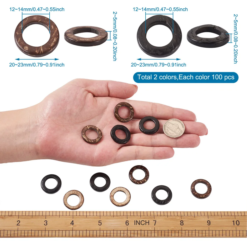 Anneaux de liaison AMP en bois, 2 couleurs teintées, anneaux ronds mixtes, document 20 ~ 23x2 ~ 5mm, 200 pièces