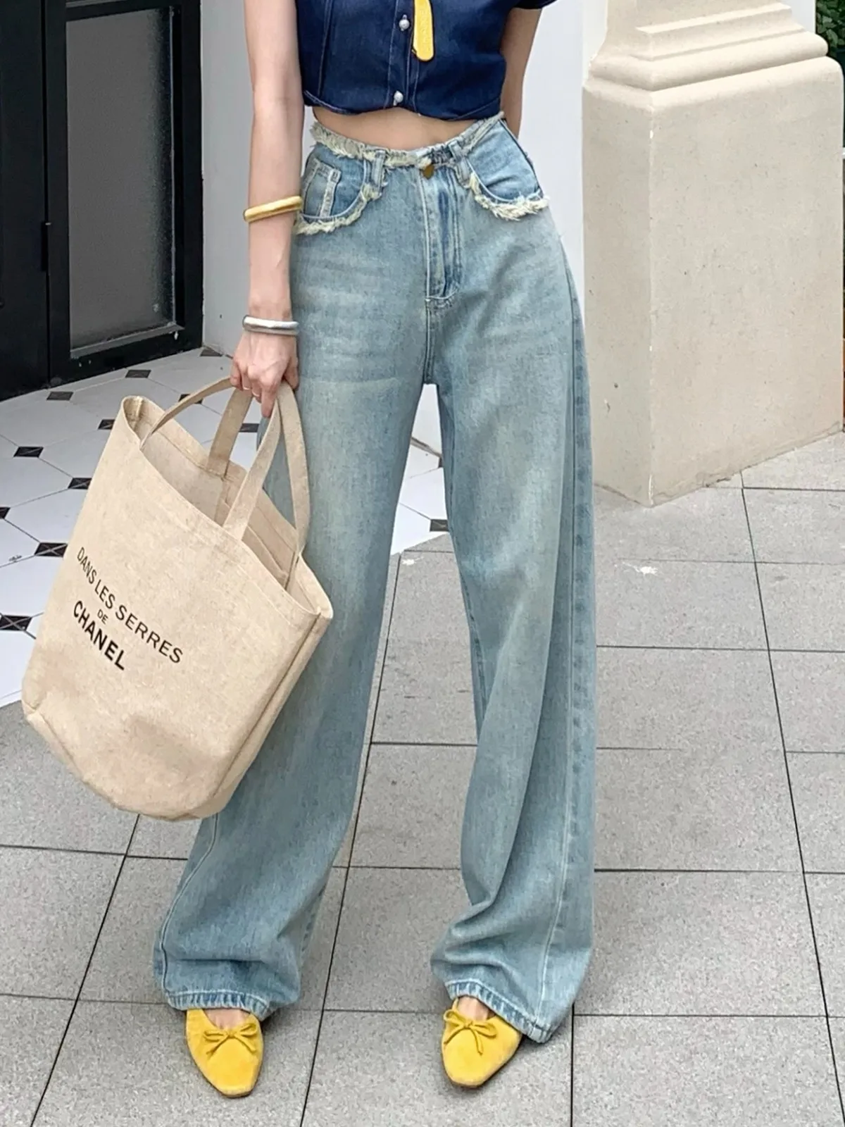 ZHISILAO Classic Blue Wide Leg Jeans for Women Vintage Y2K Casual Cotton Full Length Denim Pants Streetwear 2023