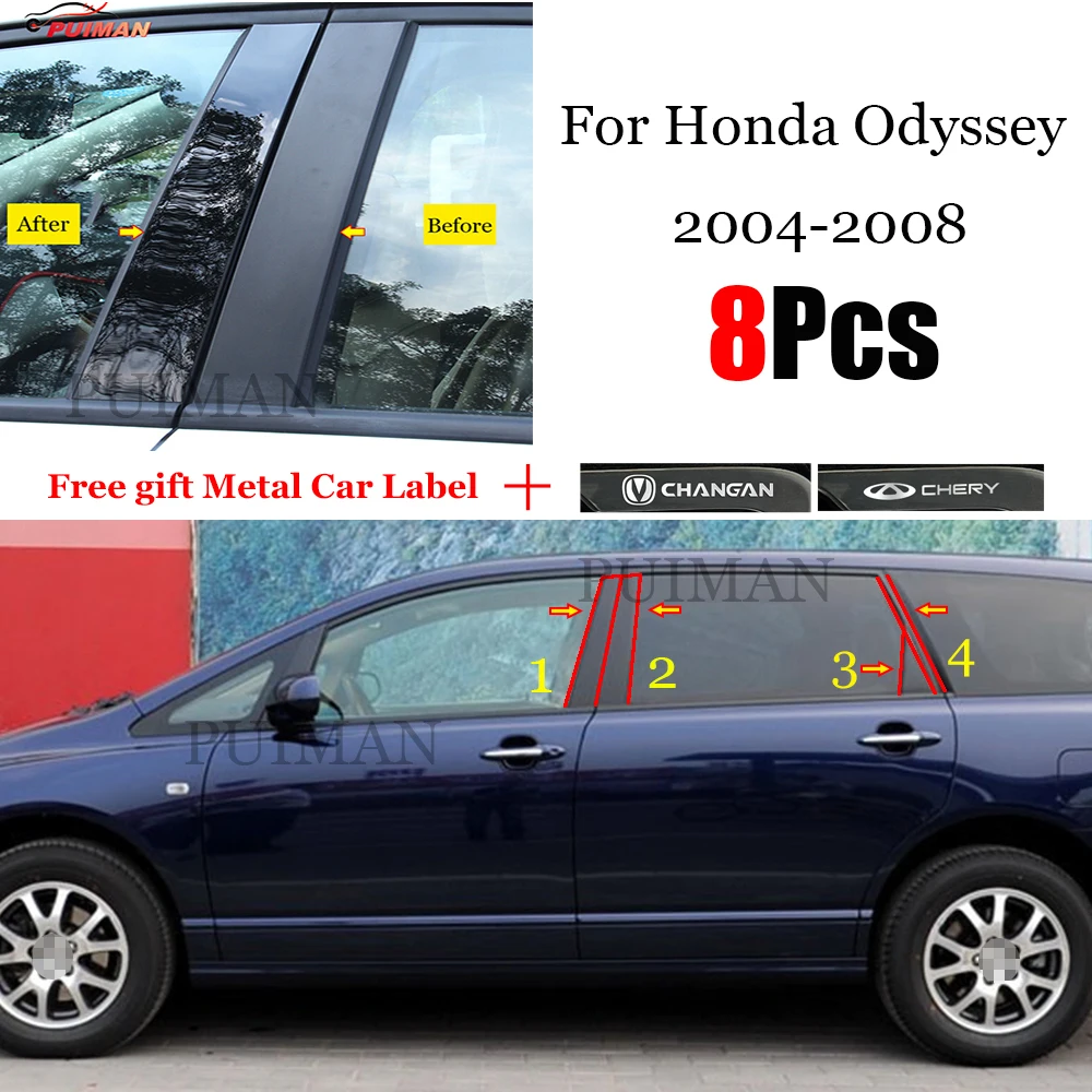 

8PCS Polished Pillar Posts Fit For Honda Odyssey 2005 2006 2007 2008 Window Trim Cover BC Column Sticker Chromium Styling