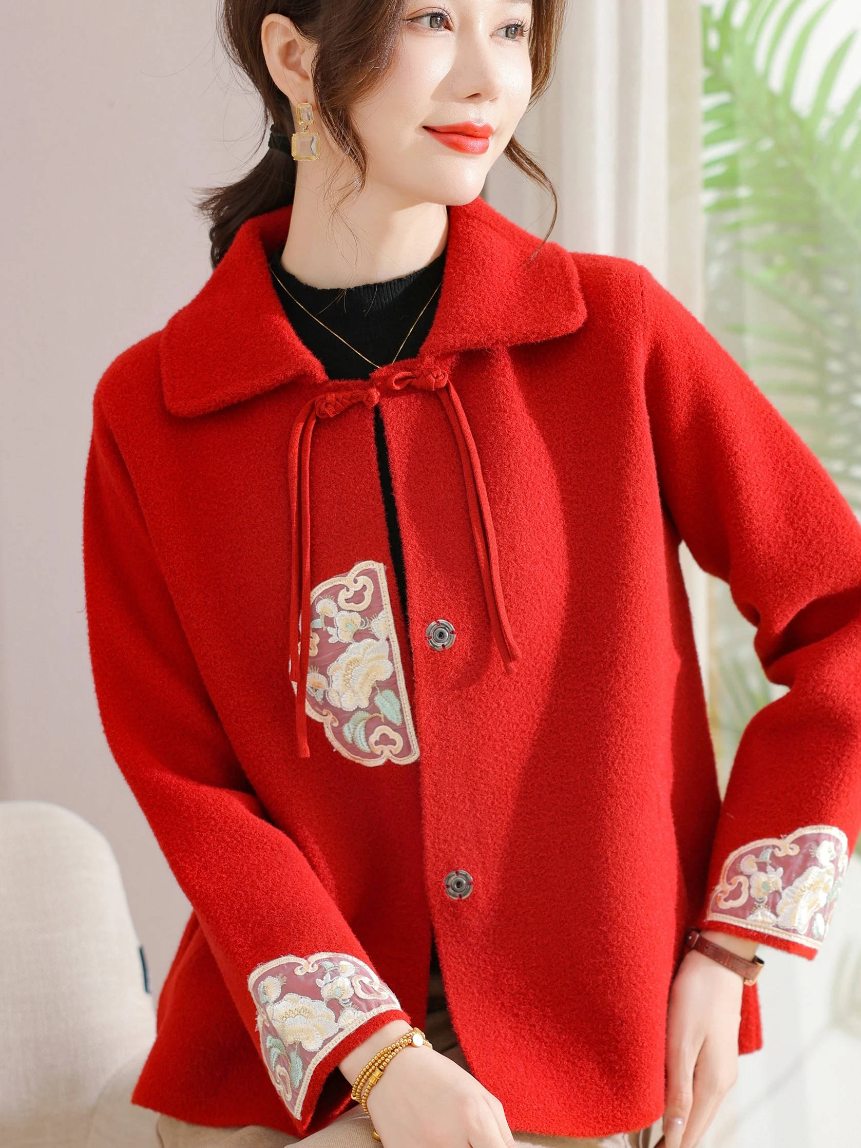 

Autumn New Sle Knitted Sweater Coat for Middle-Aged Women with Button Embroidery Warm Stand Collar Mom Clothes Faionable ...