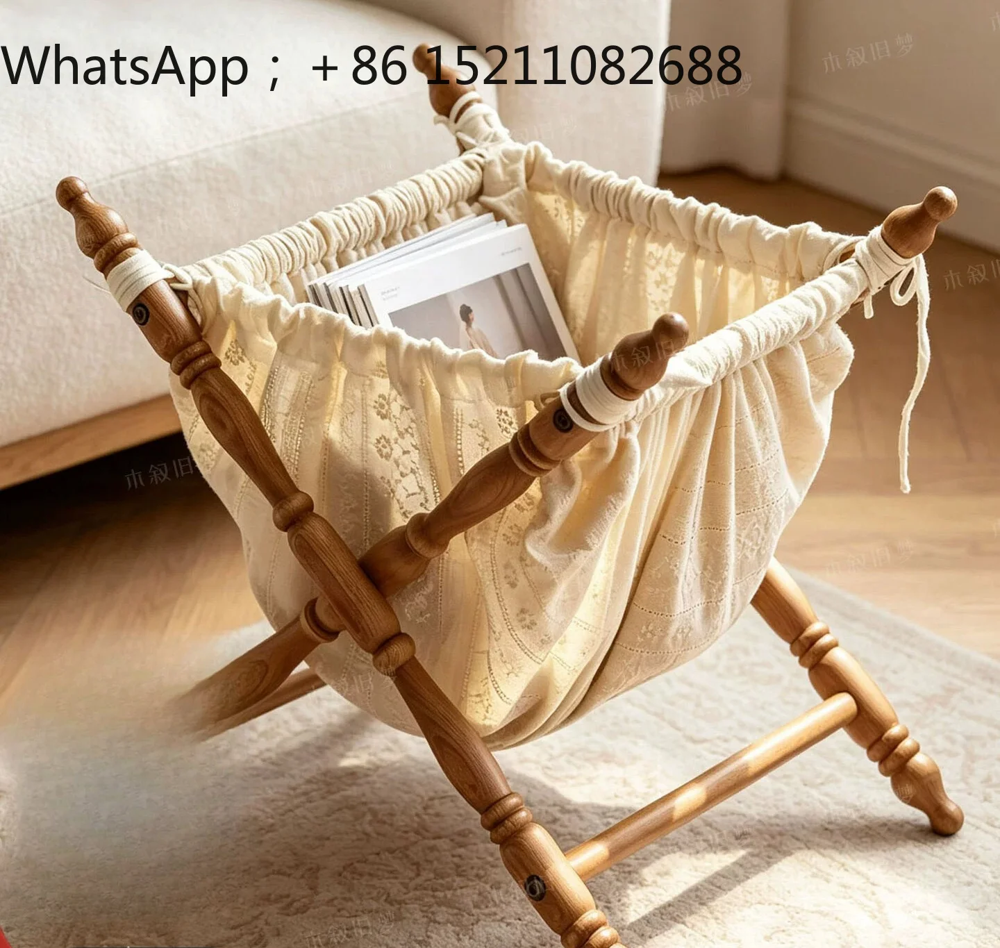 LLY solid wood frame evening wind lace storage basket antique B & B hotel living room bedroom folding clothes storage basket