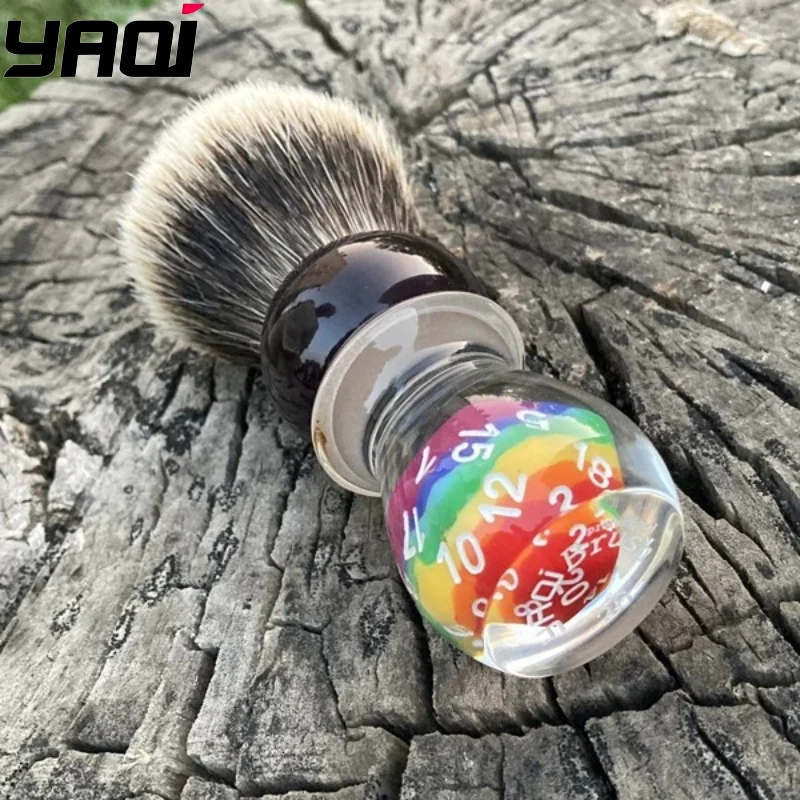 2026-yaqi-26mm-men's-shaving-brush-holder-lucky-dice-design-two-band-badger-hair-quality-soft-shaving-brushes-for-men