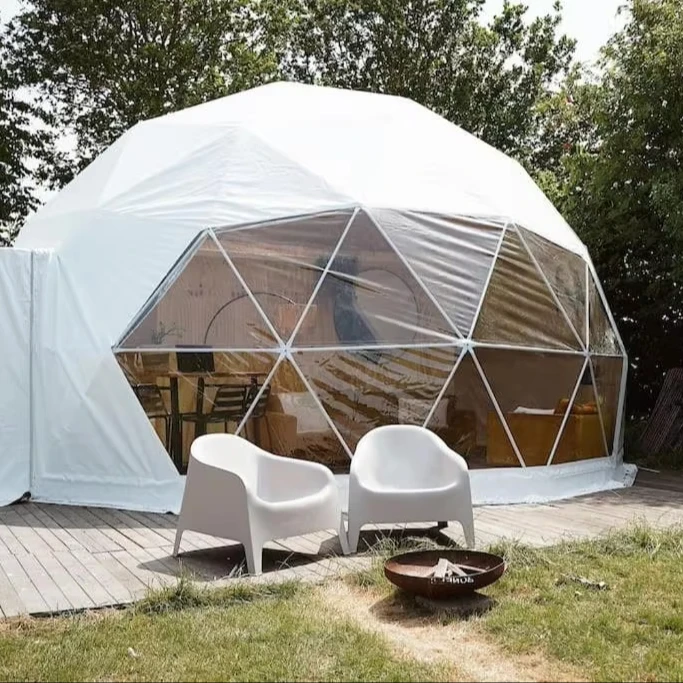 For Tech Fairs 6m/8m/10m Geodesic Dome Tent Igloo Glamping with 360° Projection Bathroom Stove and Soundproof Walls
