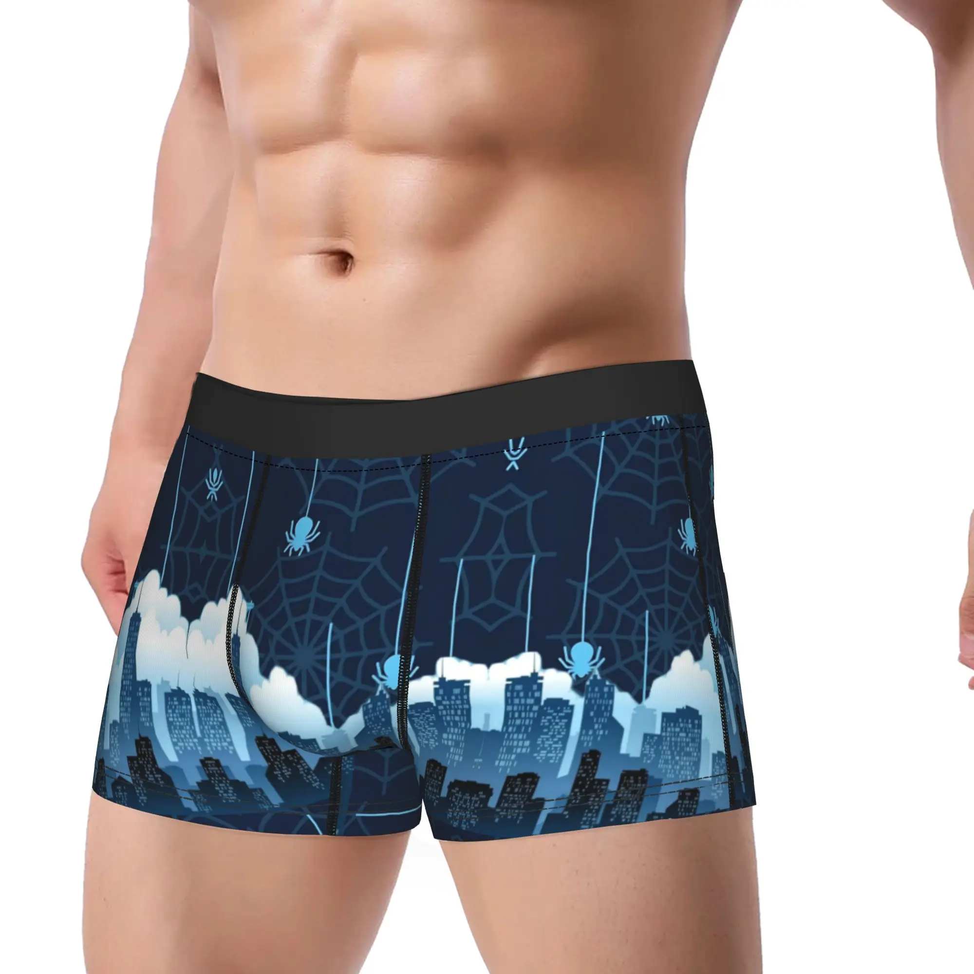 Spider Web City Halloween Background  Underpants Breathbale Panties Men's Underwear Ventilate Shorts Boxer Briefs