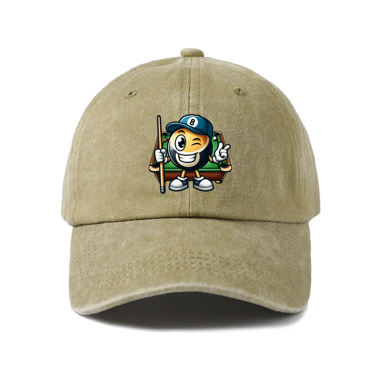Eight Ball Pool Mascot Graphic Vintage Washed Baseball Cap, Adjustable Unisex Dad Hat for Men and Women
