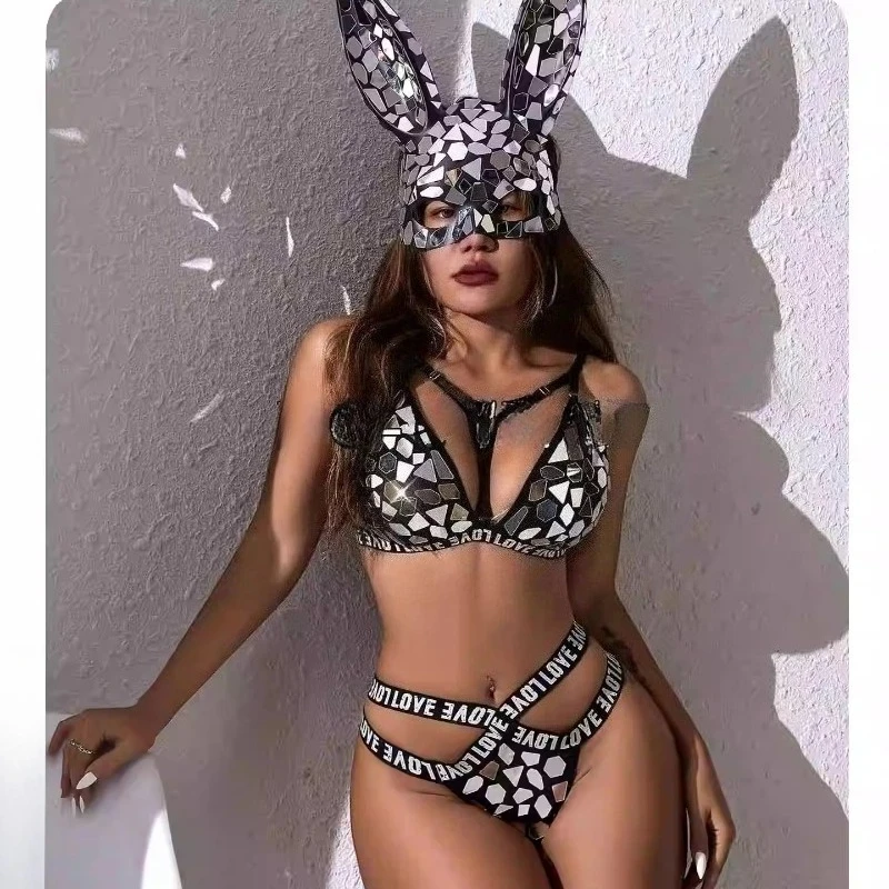 

Sexy Customized Mirror Rabbit Bikini Gogo Nightclub Performance Costume DS Atmosphere Dance Bar Party Costumes