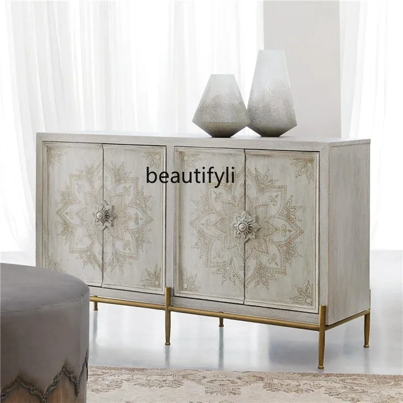

American light luxury entrance entry shoe cabinet simple French art foyer integrated light luxury style living room ultra-