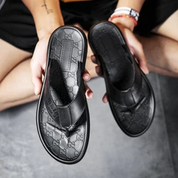 Brand Designer Summer Men Flip Flops Outdoor Beach Shoes Luxury Sandals Genuine Cow Leather Slippers For Male Casual Leisure