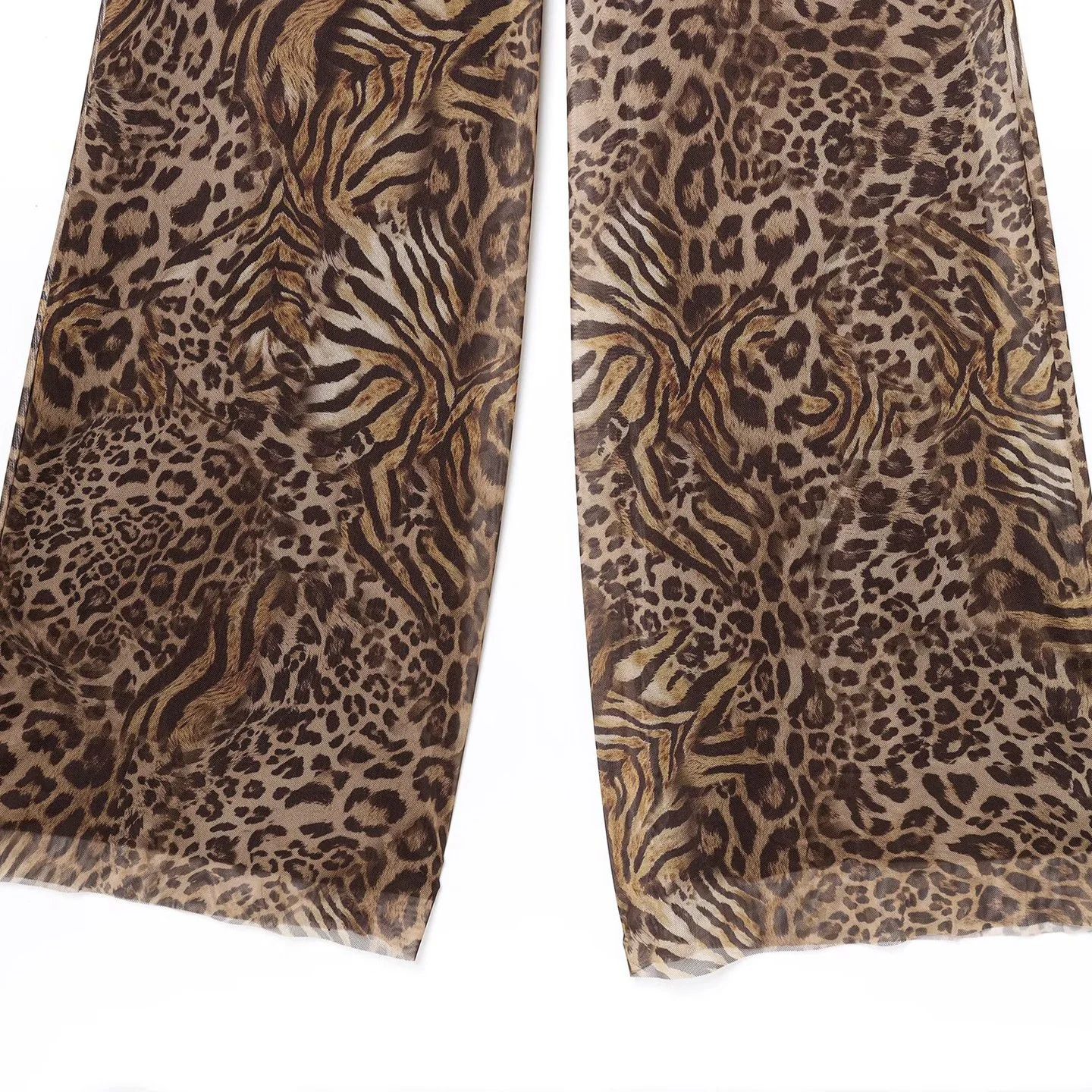 European and American new women's clothing animal pattern printed silk mesh neck collar jumpsuit