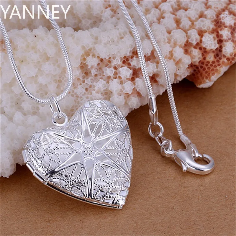 Hot 925 Sterling Silver Photo Frame Pendant Necklace Snake Chain Woman Charm Statement Fashion Jewelry Wedding Party Fine