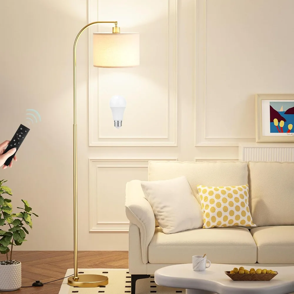 Gold Arc Floor Lamp with Remote - Dimmable Bulb, Colors Temperature Adjustable, Easy Assembly, Modern Standing Lamp