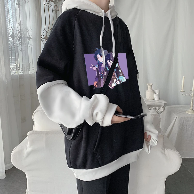 Genshin Impact Harajuku Game Hoodies Men Xiao Mask Fangs Aesthetic Print Sweatshirt Long Winter Plus Size Streetwear Pullover