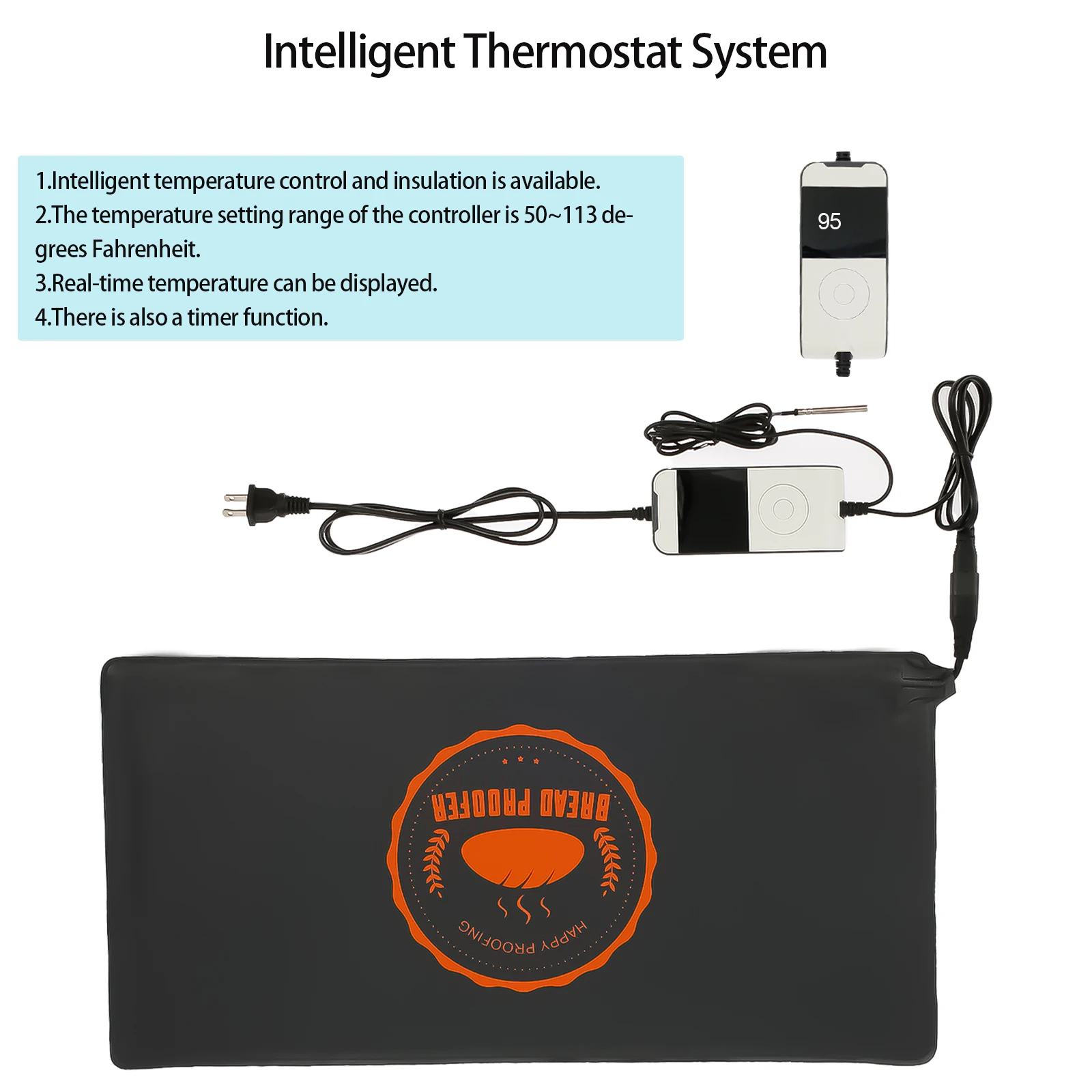 온도 조절식 사워도우 보온 매트, 온도조절기 조절, 방수, 다기능, 빵 교정 매트, 50 °F ~ 113 °F