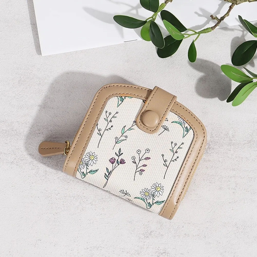 Floral Print Mini Coin Purse Bag Zipper Pouch ID Credit Card PU Leather Short Wallet Small Multi Function Card Holder Daily Use