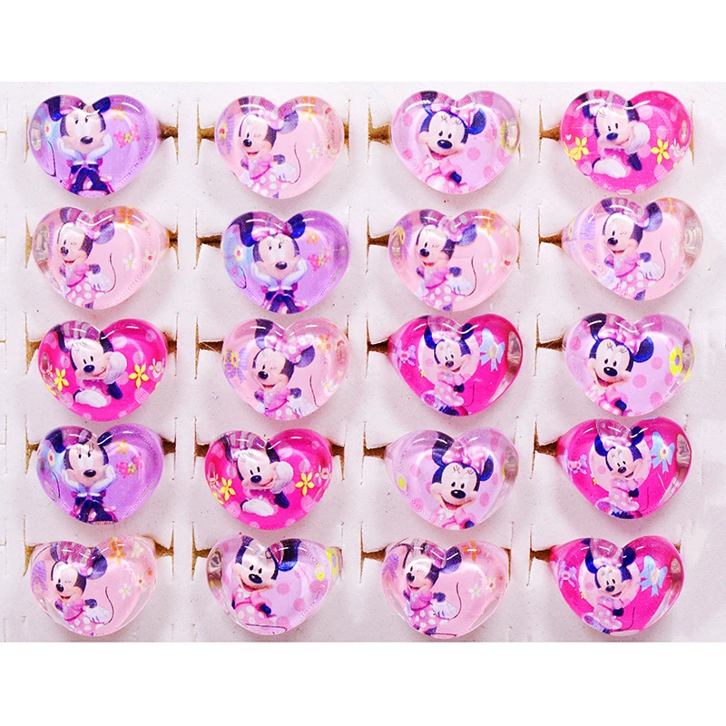 10/15/20Pcs Cartoon Disney Mickey Minnie Heart Rings Acrylic Rings Baby Shower Girls Jewellery Party Decoration Christmas Gift